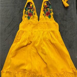 Yellow Embroidered Halter Dress